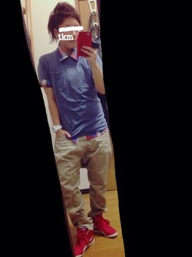 「Reebok（リーボック）のアイテム（スニーカー、レッド系）」を使った、ｔｋmさん（メンズ・156cm）の夏コーディネート