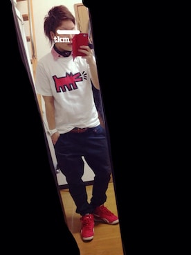 「RAGEBLUE（レイジブルー）のアイテム（Tシャツ/カットソー、ホワイト系）」を使った、ｔｋmさん（メンズ・156cm）の夏コーディネート