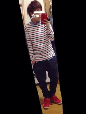 「Reebok（リーボック）のアイテム（スニーカー、レッド系）」を使った、ｔｋmさん（メンズ・156cm）の夏コーディネート