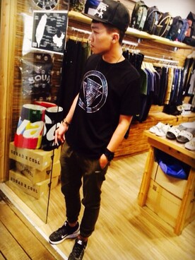 「SQUAD（スクアッド）のアイテム（帽子）」を使った、Eddieさん（メンズ・174cm）の夏コーディネート