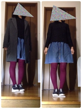 「デニムワンピース」｜「アイテム（チェスターコート）」を使った、たまごのたまごさん（レディース・158cm）の秋コーディネート