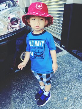 「roots（ルーツ）のアイテム（帽子）」を使った、 🌴LUBEE🌴さん（キッズ・90cm）の夏コーディネート