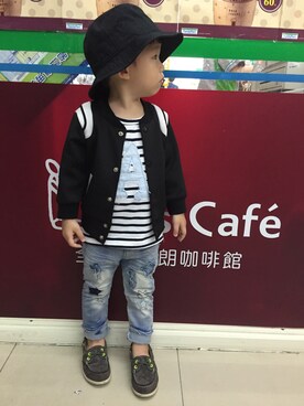 「アイテム（モカシン/デッキシューズ、グリーン系）」を使った、 🌴LUBEE🌴さん（キッズ・90cm）の秋コーディネート