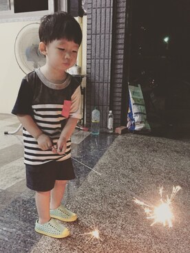 「アイテム（モカシン/デッキシューズ、グリーン系）」を使った、 🌴LUBEE🌴さん（キッズ・90cm）の秋コーディネート