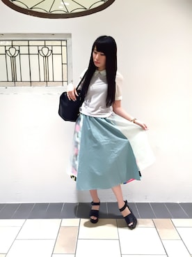 「RAY CASSIN（レイカズン）のアイテム（トップス、グレー系）」を使った、みぃさん（レディース・157cm）の夏コーディネート