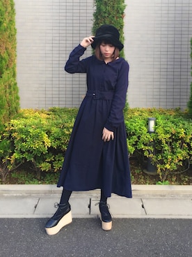 「merry jenny（メリージェニー）のFur HAT（帽子、ブラック系）」を使った、みぃさん（レディース・157cm）の冬コーディネート