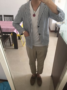 「RAGEBLUE（レイジブルー）のアイテム（テーラードジャケット）」を使った、すいさん（メンズ・178cm）の夏コーディネート
