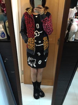 「A BATHING APE（アベイシングエイプ）のアイテム（ライダースジャケット）」を使った、Agnes Fungさん（レディース・174cm）の秋コーディネート