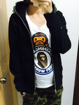 「A BATHING APE（アベイシングエイプ）のアイテム（ライダースジャケット）」を使った、Agnes Fungさん（レディース・174cm）の秋コーディネート