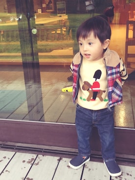 「アイテム（ダウンベスト、その他）」を使った、futoさん（キッズ・90cm）の冬コーディネート