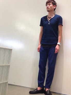 「アイテム（モカシン/デッキシューズ）」を使った、山本晃大さん（メンズ・175cm・30代）の夏コーディネート