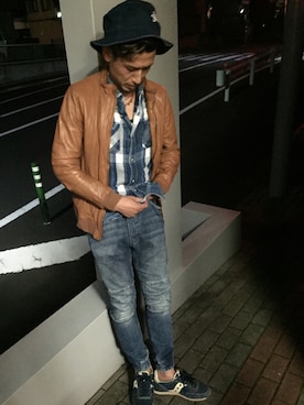 「アイテム（ライダースジャケット）」を使った、山本晃大さん（メンズ・175cm・30代）の秋コーディネート