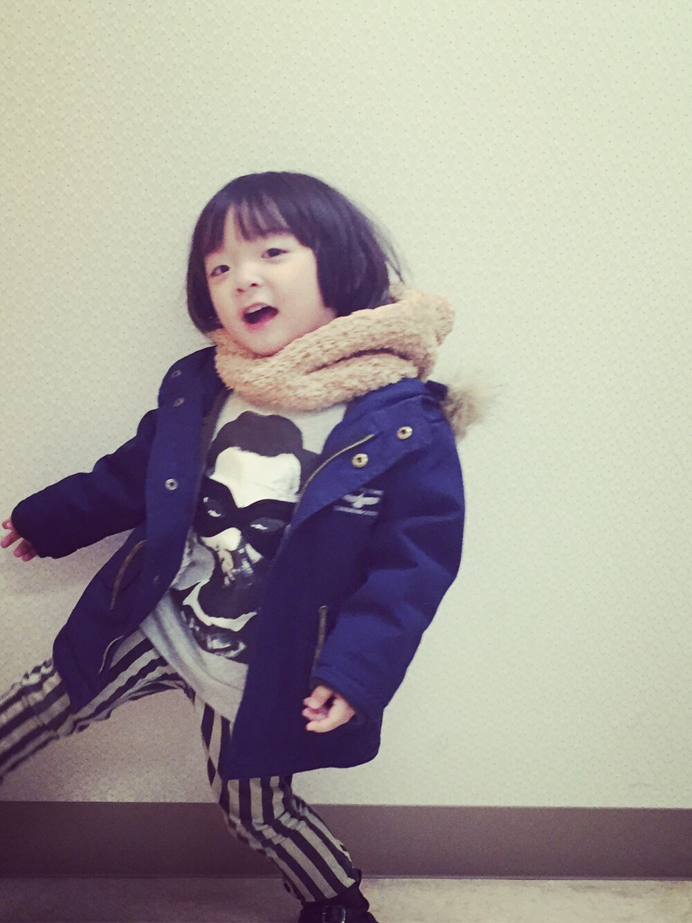 「キッズコーデ、kids、mojakwamoja、zarababy、バースデイ、くま耳、handmade、ハンドメイド、BREEZE、男の子」｜「ZARAのアイテム（モッズコート、ブルー系）」を使った、nayuさん（キッズ・90cm）の春コーディネートの1枚目の写真