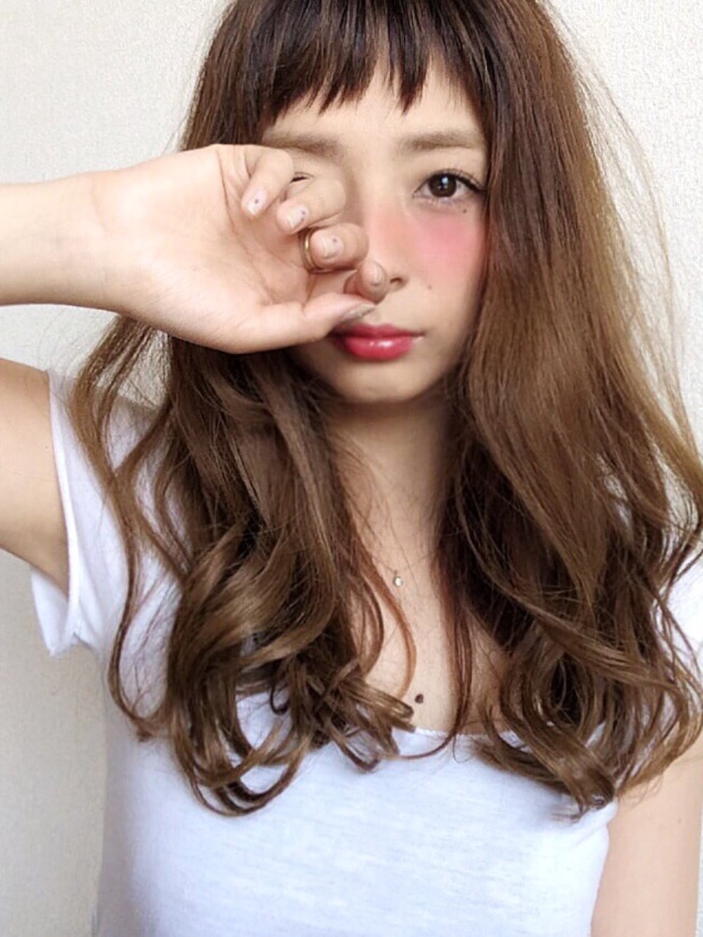「メイクアップ、メイク、チークこいめ、チーク、ママ、おんまゆ」｜「Moridakusowaのアイテム（Tシャツ/カットソー、ホワイト系）」を使った、memeさん（レディース・150cm）の夏コーディネートの1枚目の写真