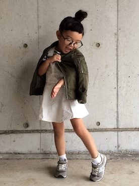 「アイテム（MA-1）」を使った、memeさん（キッズ・100cm）の秋コーディネート