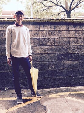 「CACO（カコ）のアイテム（帽子）」を使った、林廷安さん（メンズ・173cm）の秋コーディネート