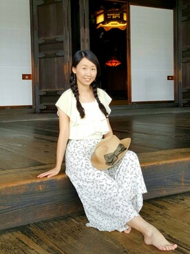 「index（インデックス）のアイテム（ハット）」を使った、張蘋さん（レディース・160cm）の夏コーディネート