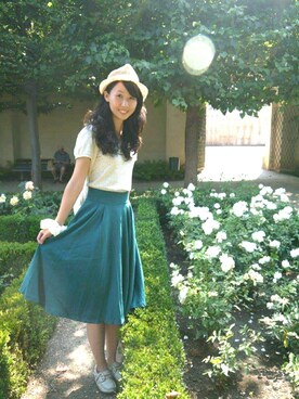 「ORIS（オリス）のアイテム（シューズ）」を使った、張蘋さん（レディース・160cm）の夏コーディネート