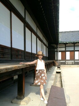 「index（インデックス）のアイテム（ハット）」を使った、張蘋さん（レディース・160cm）の夏コーディネート