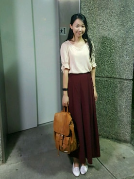 「MIRYOKU（ミリョク）のアイテム」を使った、張蘋さん（レディース・160cm）の秋コーディネート