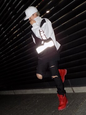 「NEW ERA（ニューエラ）のNEWERA 59FIFTY CAP NEW YORK YANKEES POLY JERSEY WHITE（キャップ、ホワイト系）」を使った、Taigaさん（メンズ）の春コーディネート