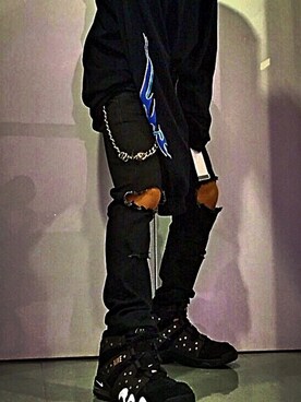 「no brand（ノーブランド）のアイテム（Tシャツ/カットソー、ブラック系）」を使った、Taigaさん（メンズ）の秋コーディネート