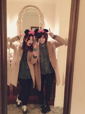 「双子コーデ」｜「アイテム（チェスターコート）」を使った、ゆん⍤⑅さん（レディース・150cm）の冬コーディネート