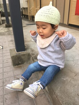 「HANES（ヘインズ）のアイテム（スウェット）」を使った、HAREさん（キッズ・80cm）の冬コーディネート