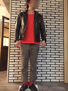 「タッセルシューズ」｜「アイテム（ライダースジャケット）」を使った、Gさん（メンズ・171cm）の秋コーディネート