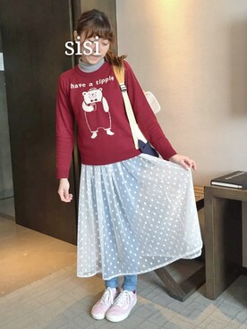 「WEGO（ウィゴー）のWEGO/2WAYチュールロングスカート（スカート）」を使った、siheungさん（レディース・158cm）の春コーディネート