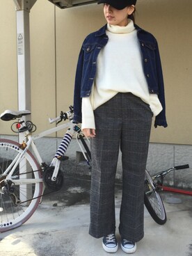「ゆるニット」｜「アイテム（デニムジャケット）」を使った、7co☺︎さん（レディース・157cm）の冬コーディネート