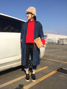 「タッセルイヤリング」｜「アイテム（ジャケット/アウター）」を使った、7co☺︎さん（レディース・157cm）の冬コーディネート