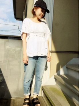 「chapter world（チャプターワールド）のアイテム（キャップ）」を使った、7co☺︎さん（レディース・157cm）の夏コーディネート