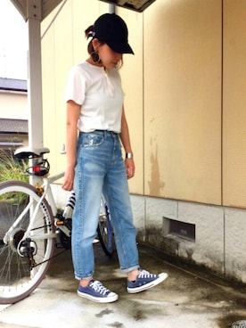 「chapter world（チャプターワールド）のアイテム（キャップ）」を使った、7co☺︎さん（レディース・157cm）の夏コーディネート