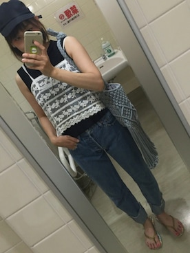 「chapter world（チャプターワールド）のアイテム（キャップ）」を使った、7co☺︎さん（レディース・157cm）の夏コーディネート