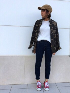 「コーデュロイキャップ」｜「アイテム（アナログ腕時計）」を使った、7co☺︎さん（レディース・157cm）の秋コーディネート