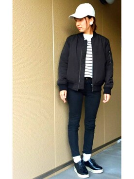 「コーデュロイキャップ」｜「アイテム（アナログ腕時計）」を使った、7co☺︎さん（レディース・157cm）の冬コーディネート