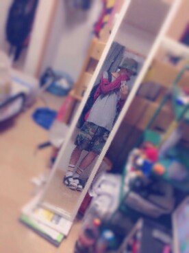 「NIKE（ナイキ）のアイテム（Tシャツ/カットソー、パープル系）」を使った、_さん（メンズ・180cm）の夏コーディネート