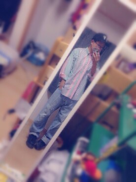 「古着のアイテム（シャツ/ブラウス、その他）」を使った、_さん（メンズ・180cm）の夏コーディネート