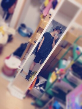 「古着のアイテム（Tシャツ/カットソー、ブラック系）」を使った、_さん（メンズ・180cm）の夏コーディネート