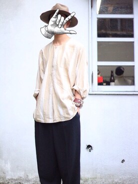 「古着のアイテム（シャツ/ブラウス、ベージュ系）」を使った、_さん（メンズ・180cm）の秋コーディネート