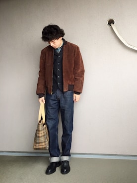 「BLUE BLUE（ブルーブルー）のアイテム（ベスト）」を使った、ASKさん（メンズ・172cm）の冬コーディネート