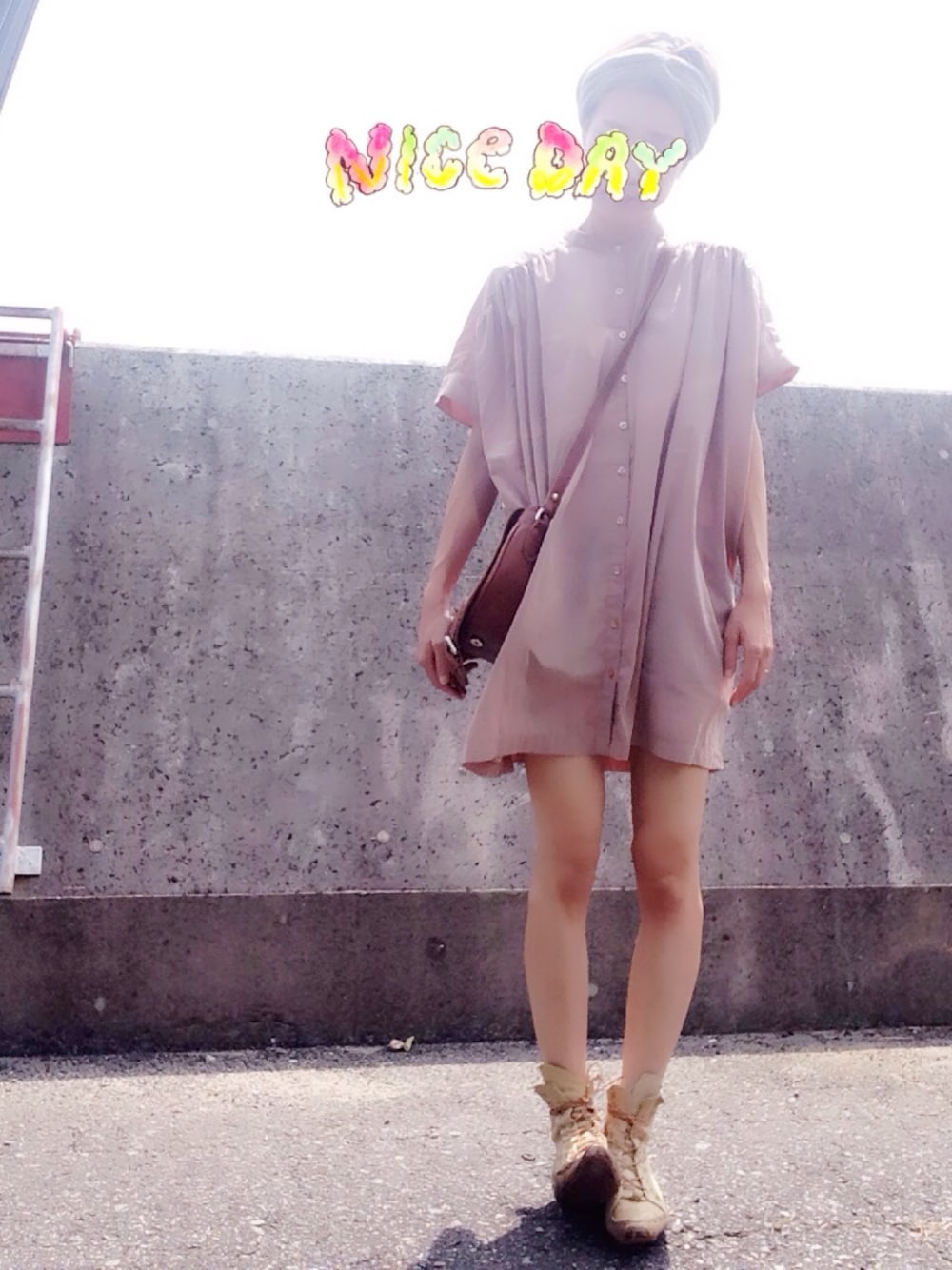 「ターバン、シャツワンピ」｜「KBFのアイテム（ワンピース、ベージュ系）」を使った、ゆんさん（レディース・158cm）の夏コーディネートの1枚目の写真