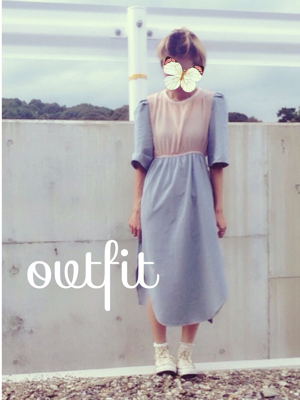 「首つまり、ワンピース、半端丈」｜「STYLENANDAのアイテム（ワンピース、ブルー系）」を使った、ゆんさん（レディース・158cm）の夏コーディネートの1枚目の写真