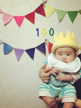 「アイテム（ママ＆ベビー、グリーン系）」を使った、motomiさん（キッズ・70cm）の春コーディネート