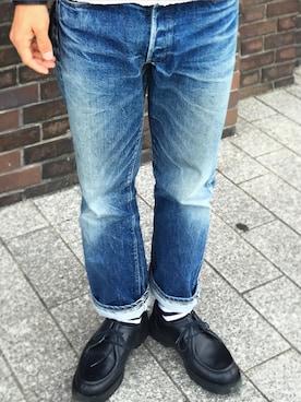 「ボーダーソックス」｜「アイテム（モカシン/デッキシューズ）」を使った、Nyutoさん（メンズ・176cm）の秋コーディネート