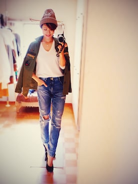 「Right-on（ライトオン）のアイテム（ニットキャップ/ビーニー）」を使った、金子三記(miki)さん（レディース・170cm）の秋コーディネート