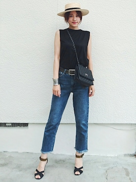 「H&M（エイチ・アンド・エム）のアイテム（カーディガン/ボレロ）」を使った、金子三記(miki)さん（レディース・170cm）の夏コーディネート