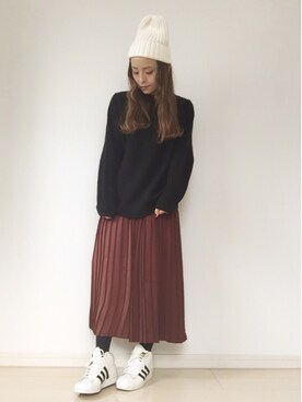 「one after another NICE CLAUP（ワンアフターアナザーナイスクラップ）のアイテム（ニットキャップ/ビーニー）」を使った、emineoさん（レディース・151cm）の秋コーディネート