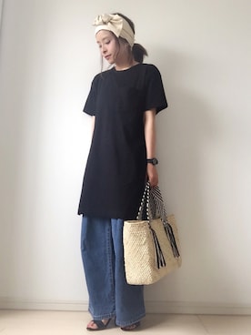 「PLAIN CLOTHING（プレーンクロージング）のアイテム（サンダル）」を使った、emineoさん（レディース・151cm）の夏コーディネート